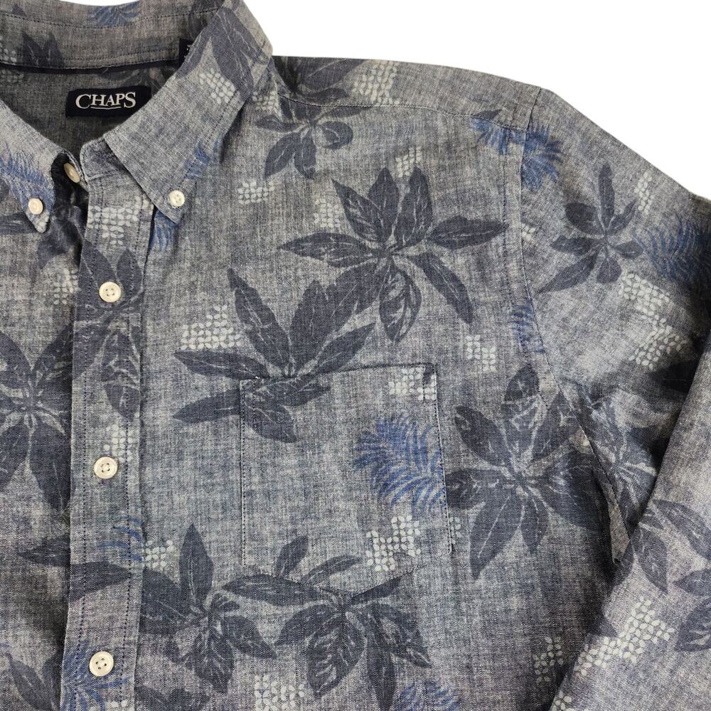 Chaps Shirt Mens XXL 2XL Blue Button Up Down Denim Tropical Floral Collared NWT - Picture 6 of 14